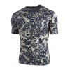 T-shirt Rétro Fleur Imprimé Manches Courtes à Col Rond - Gris argenté M