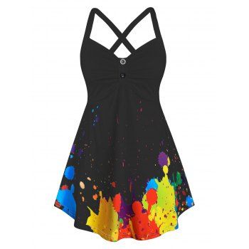 

Plus Size Splatter Paint Cross Back Tank Top, Black