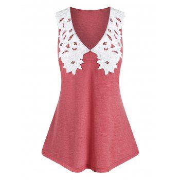 

Plus Size Lace Guipure Plunge Tank Top, Cherry red