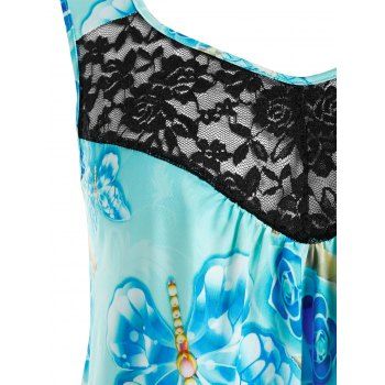 

Plus Size Lace Insert Butterfly Print Tank Top, Light blue