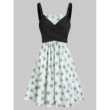 

Floral Print Ruffle Ruched Wrap Dress, Light aquamarine
