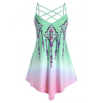 

Plus Size Crisscross Ombre Print Backless Cami Top, Green
