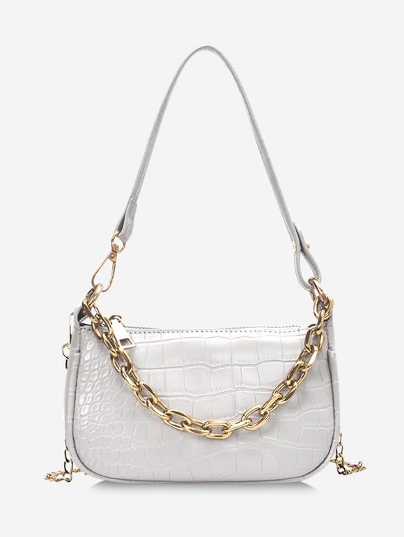 Chain Textured Solid Shoulder Bag - WHITE 