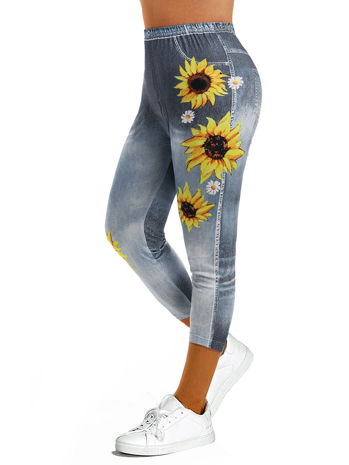 3D Print Sunflower Capri Jeggings - GRAY S