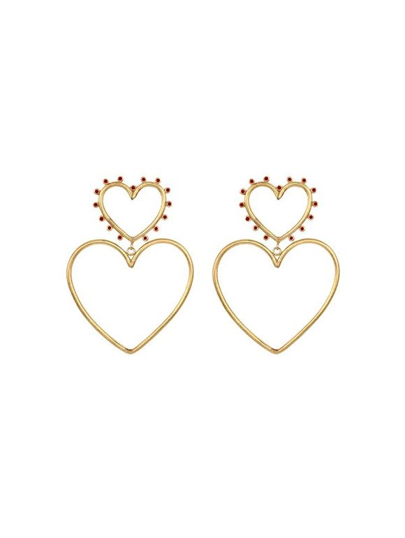 Boucles d'Oreilles Pendantes Motif Double Cœurs Evidées en Alliage - Rouge Vineux 