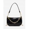 Sac à Bandoulière Texturé en Couleur Unie avec Chaîne - Noir 