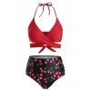 Maillot de Bain Tankini Enveloppant Cerise Imprimée Grande Taille - Rouge 4X