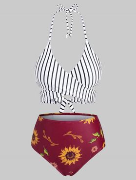 Criss Cross Wrap Stripes Sunflower Bikini Swimwear