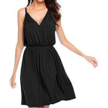 Cami Surplice Mini Dress, Black