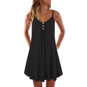 

Mock Button Spaghetti Strap Dress, Black