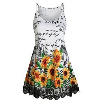

Lace Insert Letter Sunflower Cami Top, White