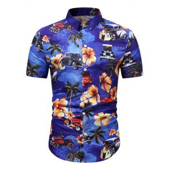 

Flower Palm Tree Car Print Beach Shirt, Denim dark blue