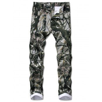Image of Camouflage Plant Pattern Jeans