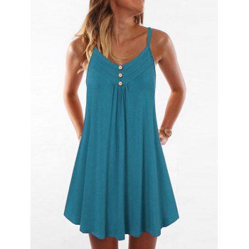 

Mock Button Spaghetti Strap Dress, Blue