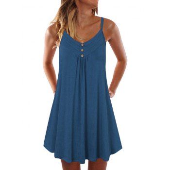 

Mock Button Spaghetti Strap Dress, Deep blue