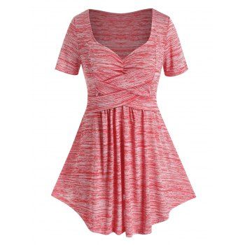

Plus Size Space Dye Criss Cross Sweetheart Neck Tee, Valentine red