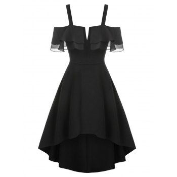

V-wire Flounce High Low Chiffon Dress, Black