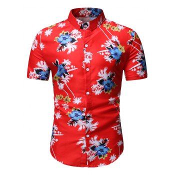 

Flower Palm Tree Print Hawaii Shirt, Ruby red