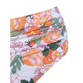 Floral Tankini Swimwear Tummy Control Swimsuit Scalloped Ruched High Waisted Beach Bathing Suit