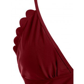 Floral Tankini Swimwear Tummy Control Swimsuit Scalloped Ruched High Waisted Beach Bathing Suit 