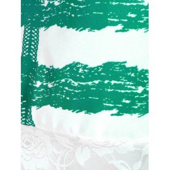 

Flower Print Lace Insert Cold Shoulder Ripped T-shirt, Green