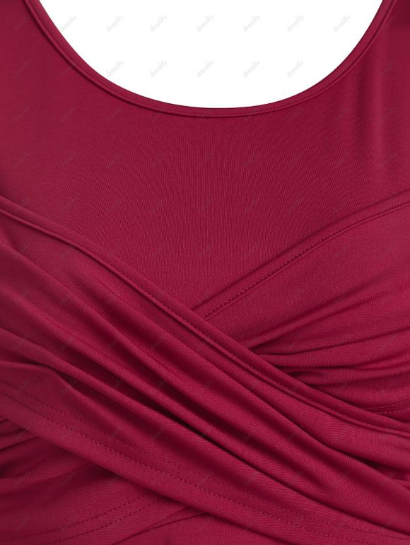 Mini Robe Croisée à Epaule Ouverte à Manches Longues - Rouge XL