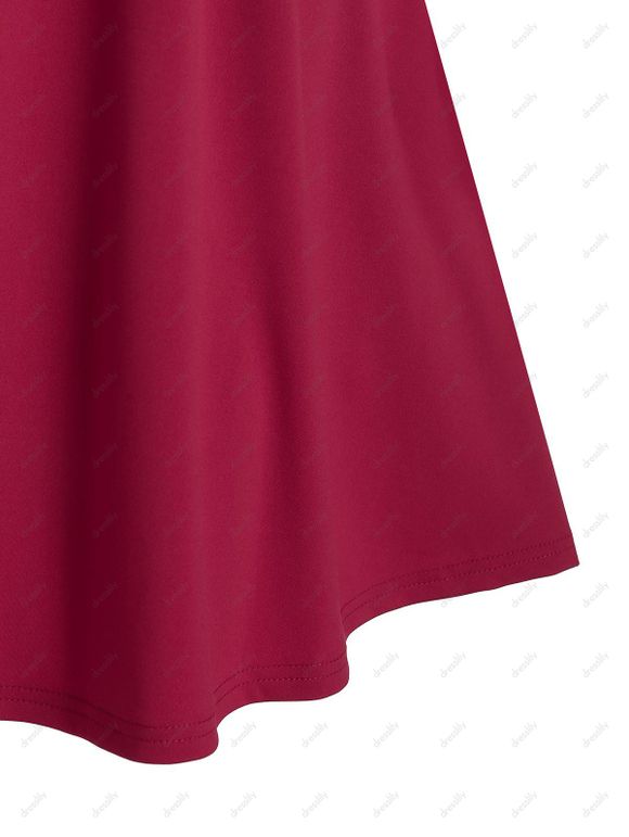 Mini Robe Croisée à Epaule Ouverte à Manches Longues - Rouge XL