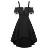 Robe Haute Basse en Mousseline de Soie à Armature en V à Volants - Noir XL