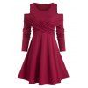 Mini Robe Croisée à Epaule Ouverte à Manches Longues - Rouge L