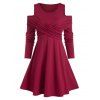 Crisscross Cold Shoulder Mini Long Sleeve Dress - RED M