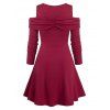 Mini Robe Croisée à Epaule Ouverte à Manches Longues - Rouge L