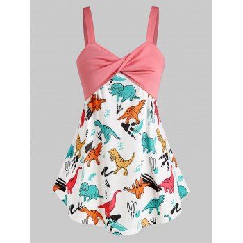 

Plus Size Twist Dinosaur Print Tank Top, Watermelon pink