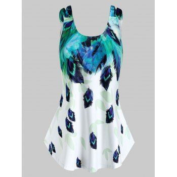 

Plus Size Feather Print Swing Tank Top, White
