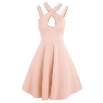 

Plain Keyhole Strappy Mini Cami Dress, Pink