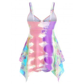 

Plus Size Cinched Tie Dye Handkerchief Tankini Swimwear, Purple