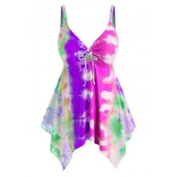 

Plus Size Cinched Tie Dye Handkerchief Tankini Swimwear, Concord