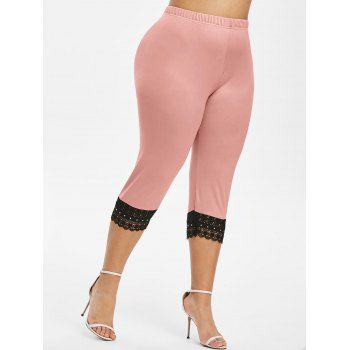 

Plus Size Lace Crochet Cropped Leggings, Pink