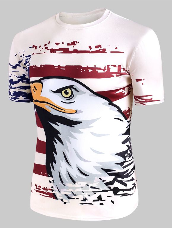 T-shirt Décontracté Drapeau Américain Aigle Graphique à Col Rond - Blanc XL