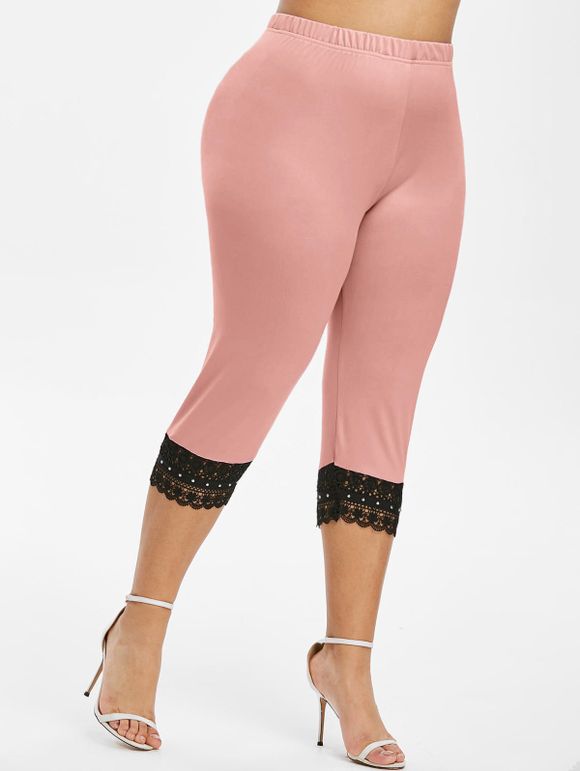 Legging Court au Crochet en Dentelle de Grande Taille - Rose 5X