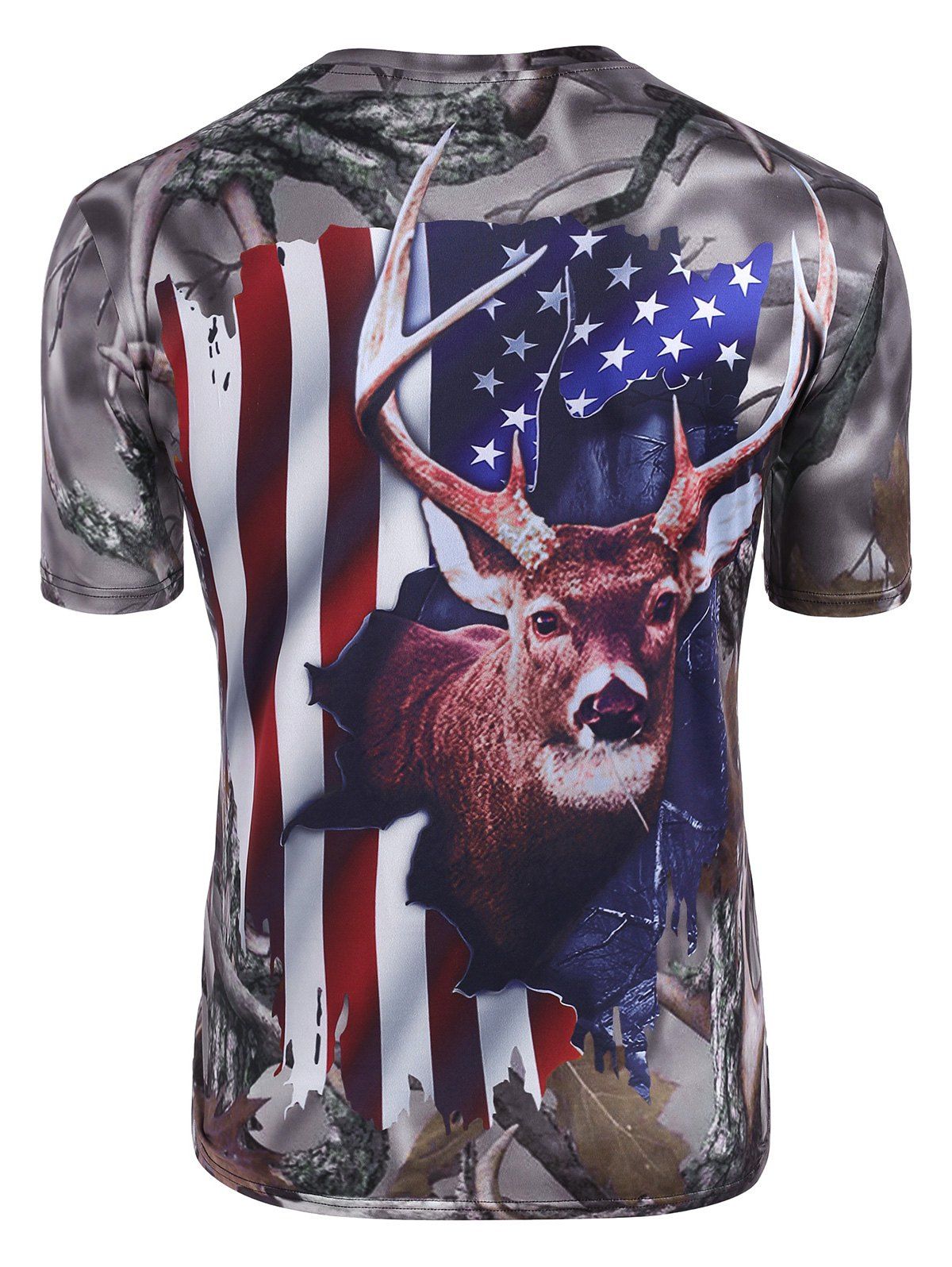 [32% OFF] 2021 Elk American Flag Print Crew Neck Casual T Shirt In GRAY ...