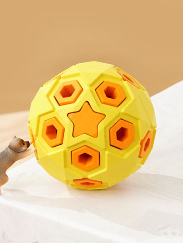 Layered Ball Shape Rubber Squeaky Dog Chew Toy - YELLOW 8CM