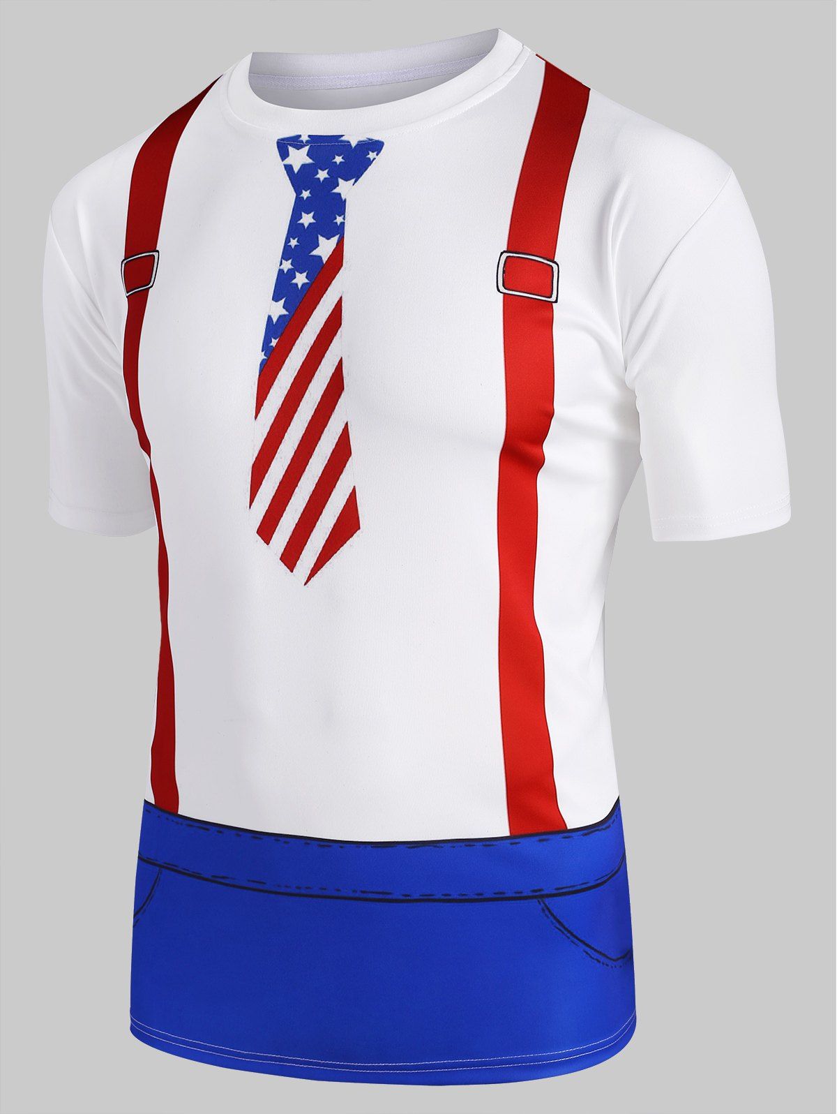 American Flag Faux Twinset 3D Print T-shirt - MILK WHITE S