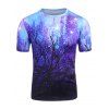 T-Shirt Décontracté Forêt Etoilé Imprimées à Manches Courtes - Bleu profond L