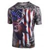 T-shirt Décontracté Drapeau Américain Cerf Imprimé à Col Rond - Gris S
