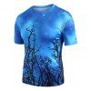 T-shirt Arbre Branche Etoilé Imprimés Manches Courtes à Col Rond - Bleu Lierre S