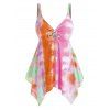Plus Size Cinched Tie Dye Handkerchief Tankini Swimwear - PURPLE L