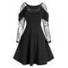 Robe de Bal Gothique Drapée à Manches en Dentelle - Noir L