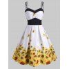 Empire Waist Sunflower Dual Strap Dress - WHITE L