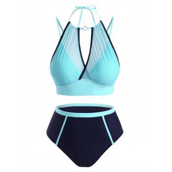 

Plus Size Sheer Mesh Keyhole Tankini Swimwear, Celeste
