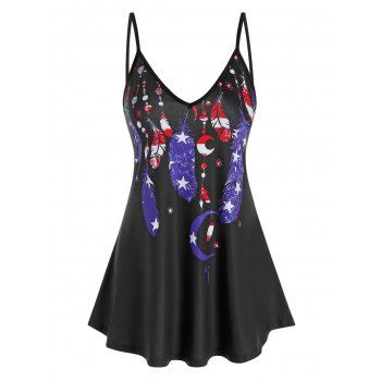 Image of American Flag Feather Print Longline Tank Top